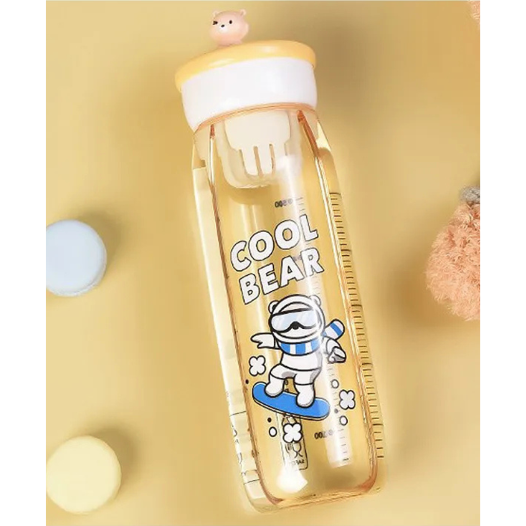 BPA-Free Colorful Bear Printed Water Bottle With Fruit Infuser - 600 ml