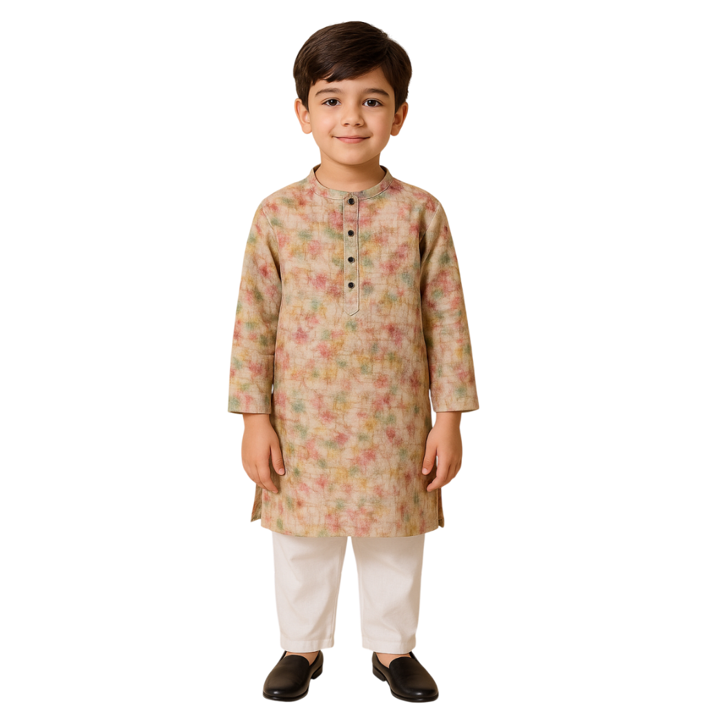 Colors Junior- Mandarin Collar Beautiful Texture Printed Full Sleeves Regular Kurta Pajama Set