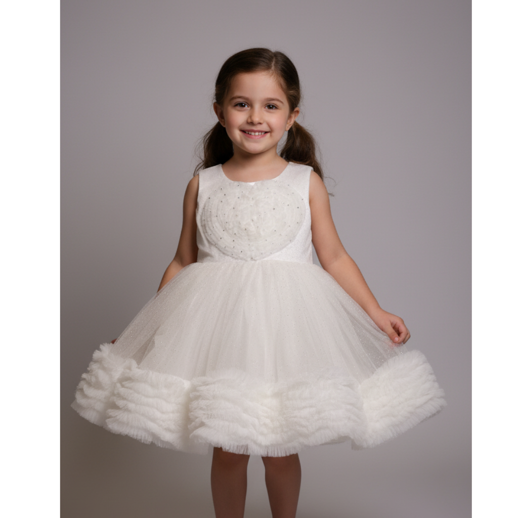 Ninos Embellished Party Wear Frock with 3D Heart Appliqué For Girls