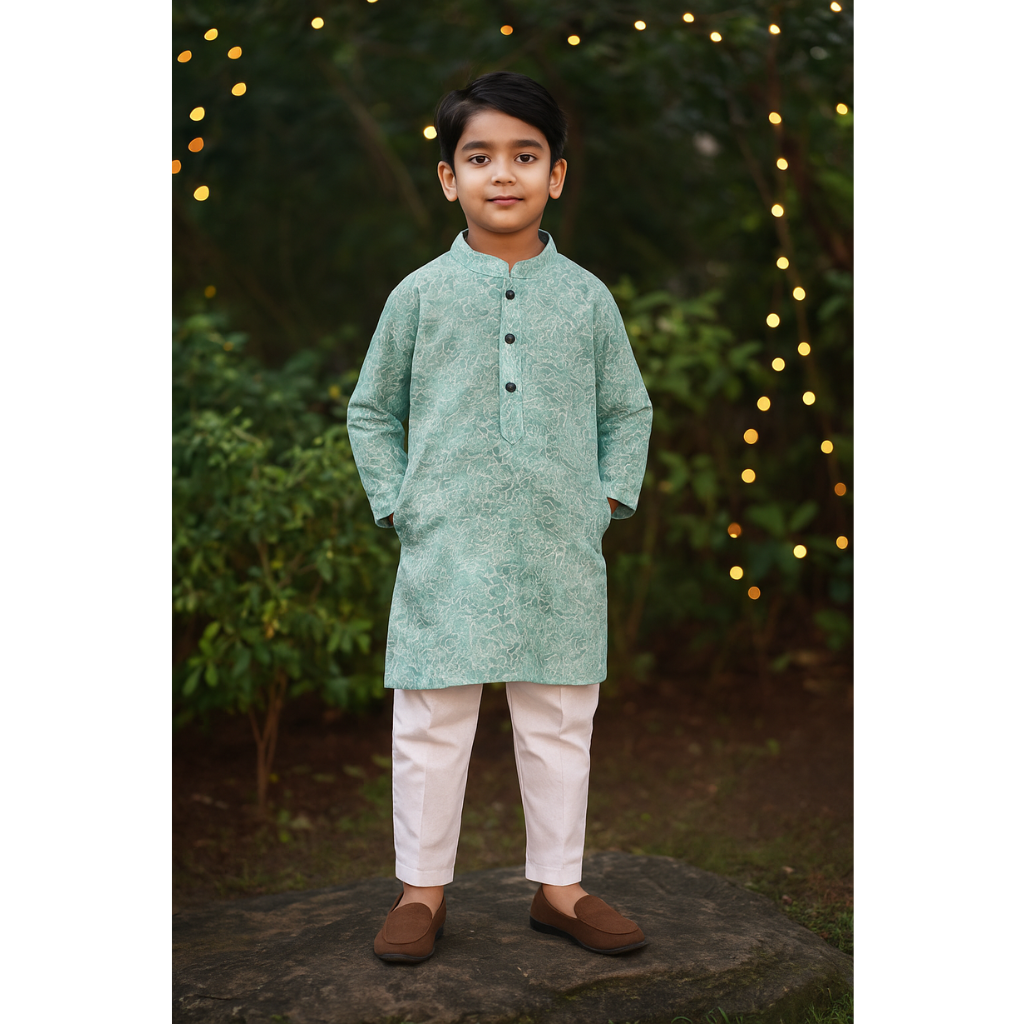 Colors Junior- Mandarin Collar Beautiful Texture Printed Full Sleeves Regular Kurta Pajama Set