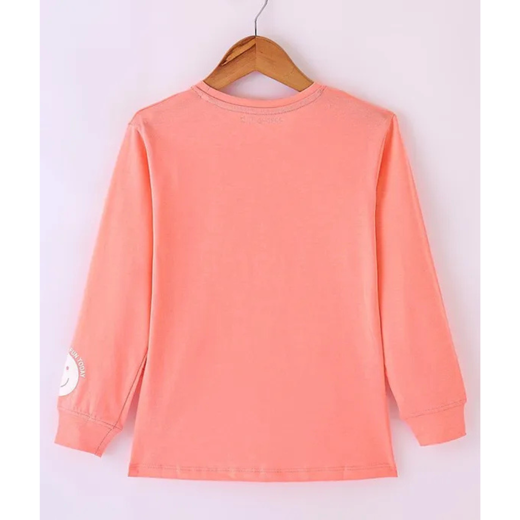 Girls Single Jersey Full Sleeves Rib T-Shirt Text Printed