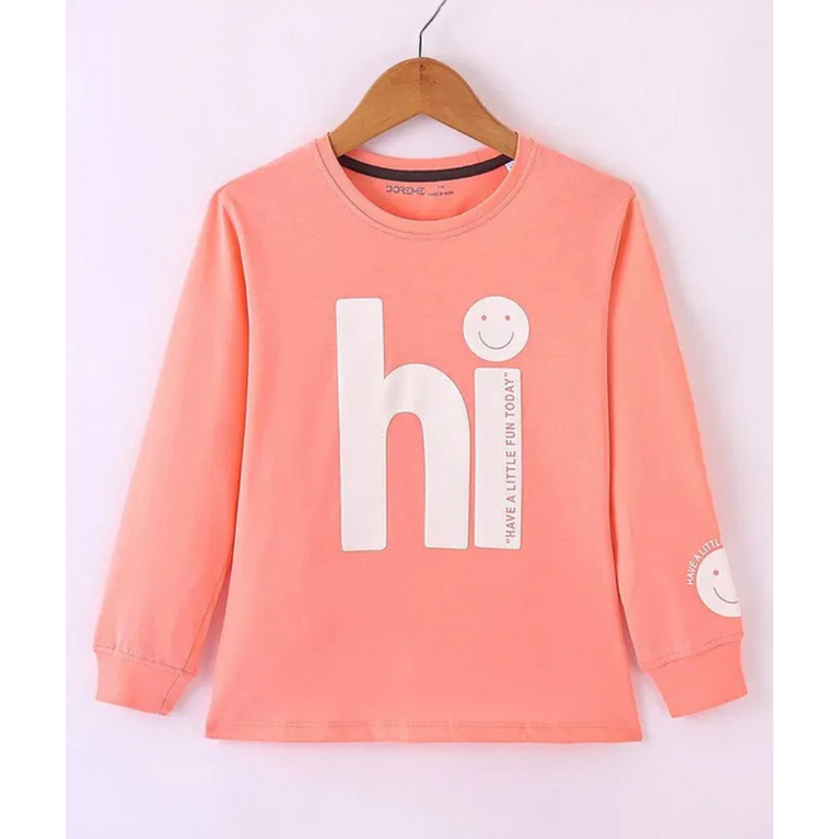 Girls Single Jersey Full Sleeves Rib T-Shirt Text Printed