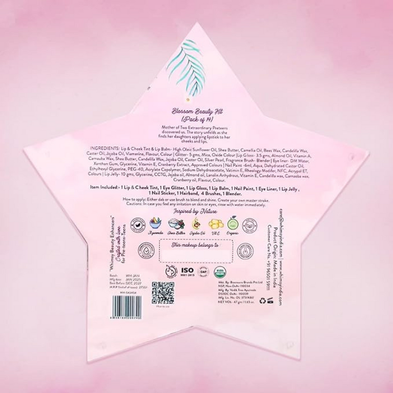 Whimsy 12-Piece Organic Makeup Kit for Girls & Teens |Real & Non-Toxic Beauty Set for Kids 4-16 years