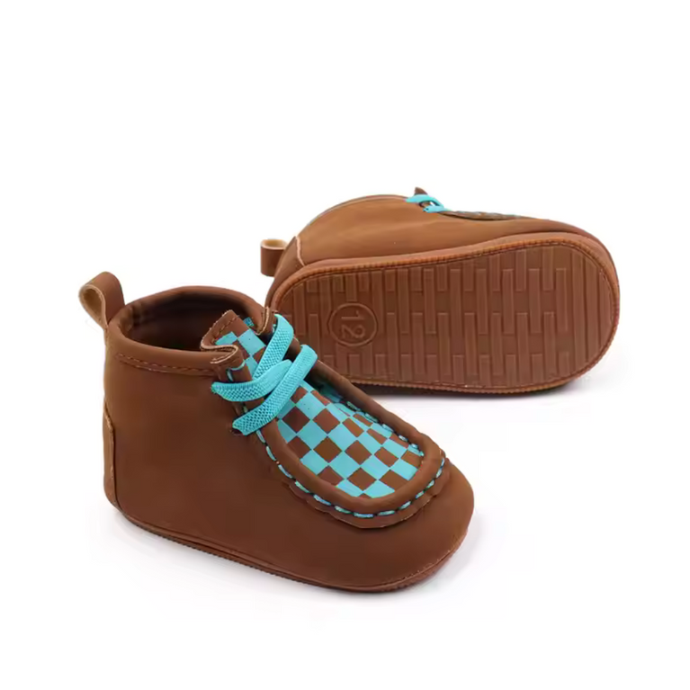 Fashion Trend Baby Casual Shoes Suede Plaid High Top Baby Prewalker Shoes