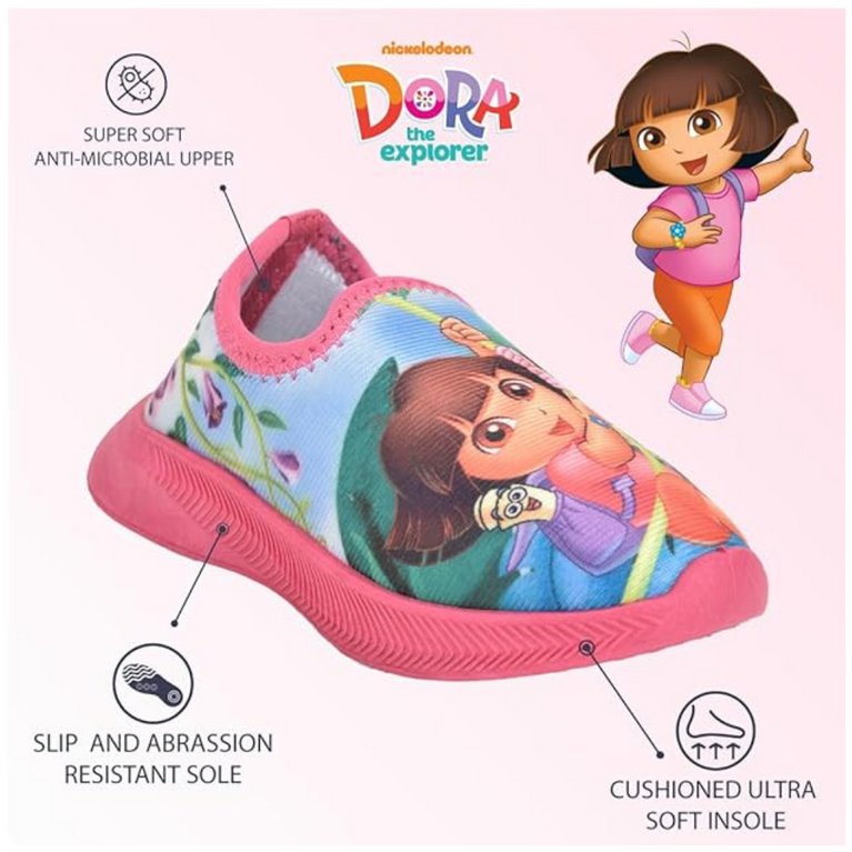 Toothless Nickelodeon Dora The Explorer Printed Lycra Casual Shoes For Kids- Pink