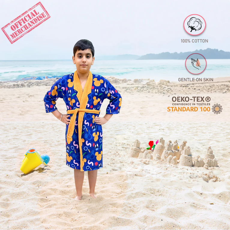 SASSOON Disney Mickey Mouse Printed Cotton Bathrobe for Kids