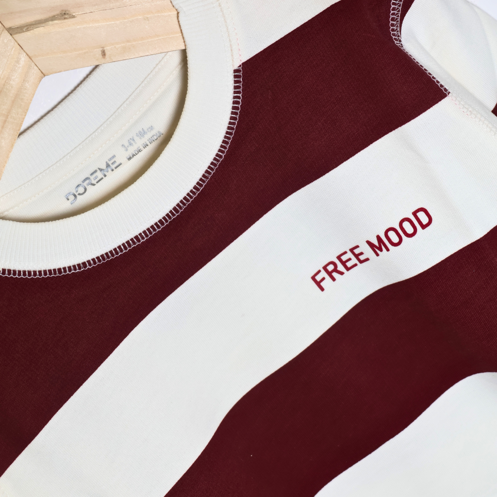 Doreme - Terry Knit Full Sleeves Sweatshirt with Stripes & Text Print