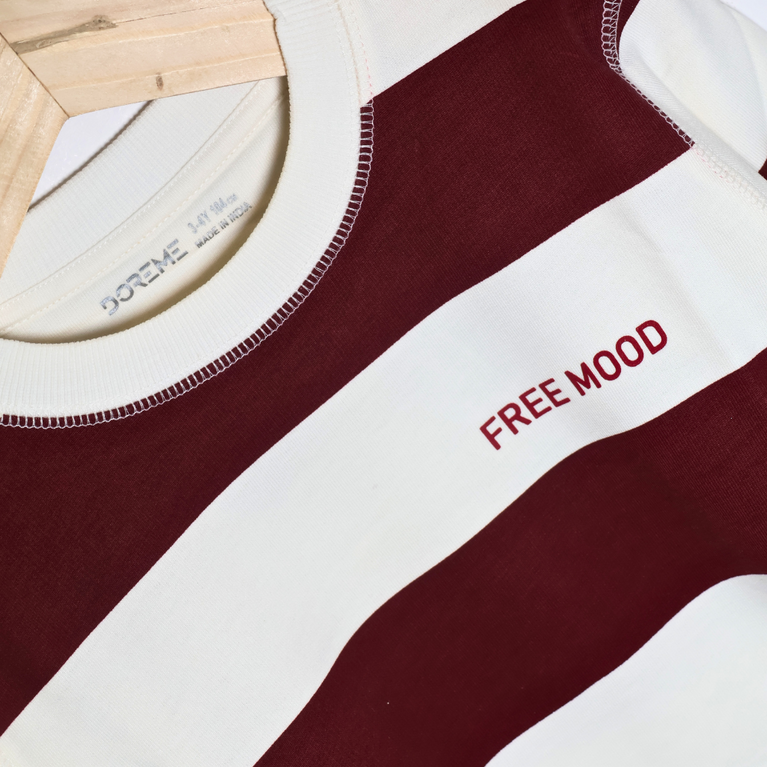 Doreme - Terry Knit Full Sleeves Sweatshirt with Stripes & Text Print