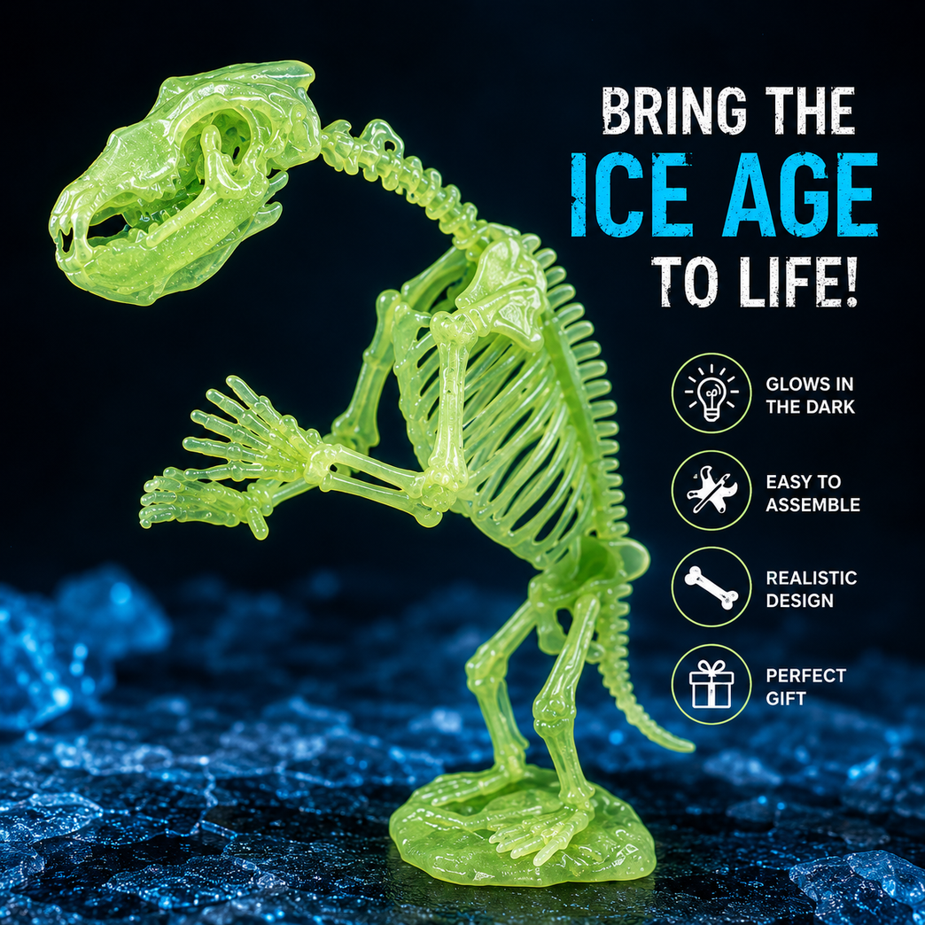 Glow-in-the-Dark Cave Bear Skeleton Model Kit for Kids | 14-Piece STEM Educational Toy