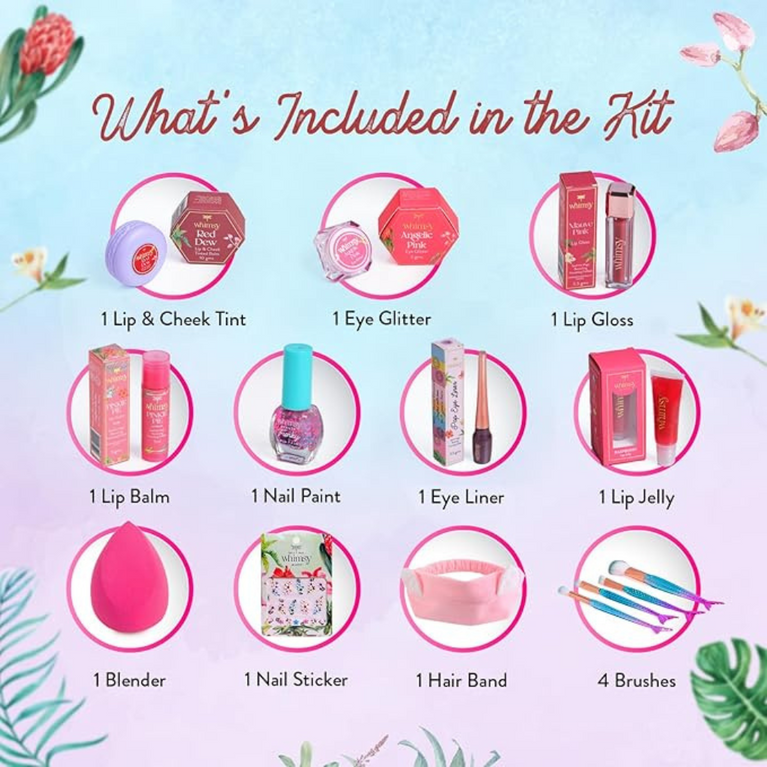 Whimsy 12-Piece Organic Makeup Kit for Girls & Teens |Real & Non-Toxic Beauty Set for Kids 4-16 years