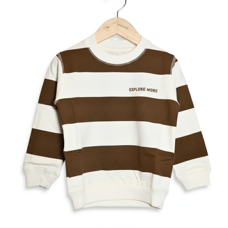 Doreme - Terry Knit Full Sleeves Sweatshirt with Stripes & Text Print