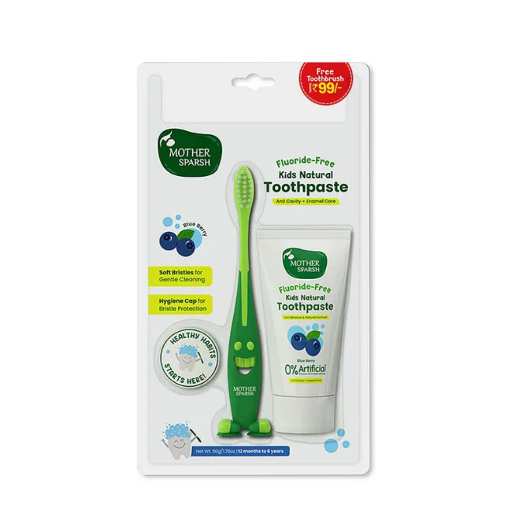 Mother Sparsh Baby Mother Sparsh Kids Natural Toothpaste with Free Toothbrush- Blueberry 50g