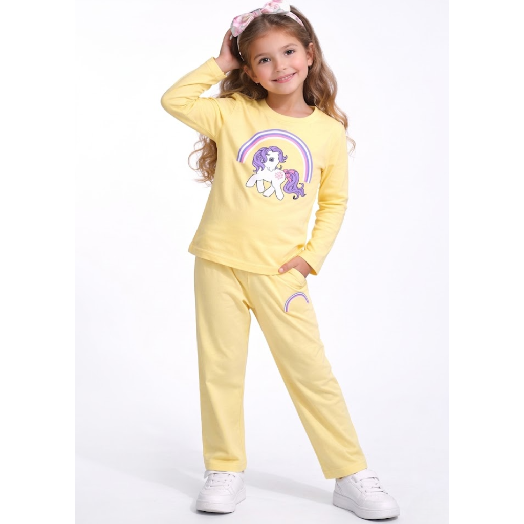 Ninos 100% Cotton Knit Full Sleeves "Unicorn" Printed Coordinating Tee & Pants Set for Girls