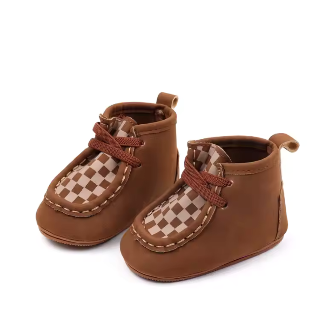 Fashion Trend Baby Casual Shoes Suede Plaid High Top Baby Prewalker Shoes