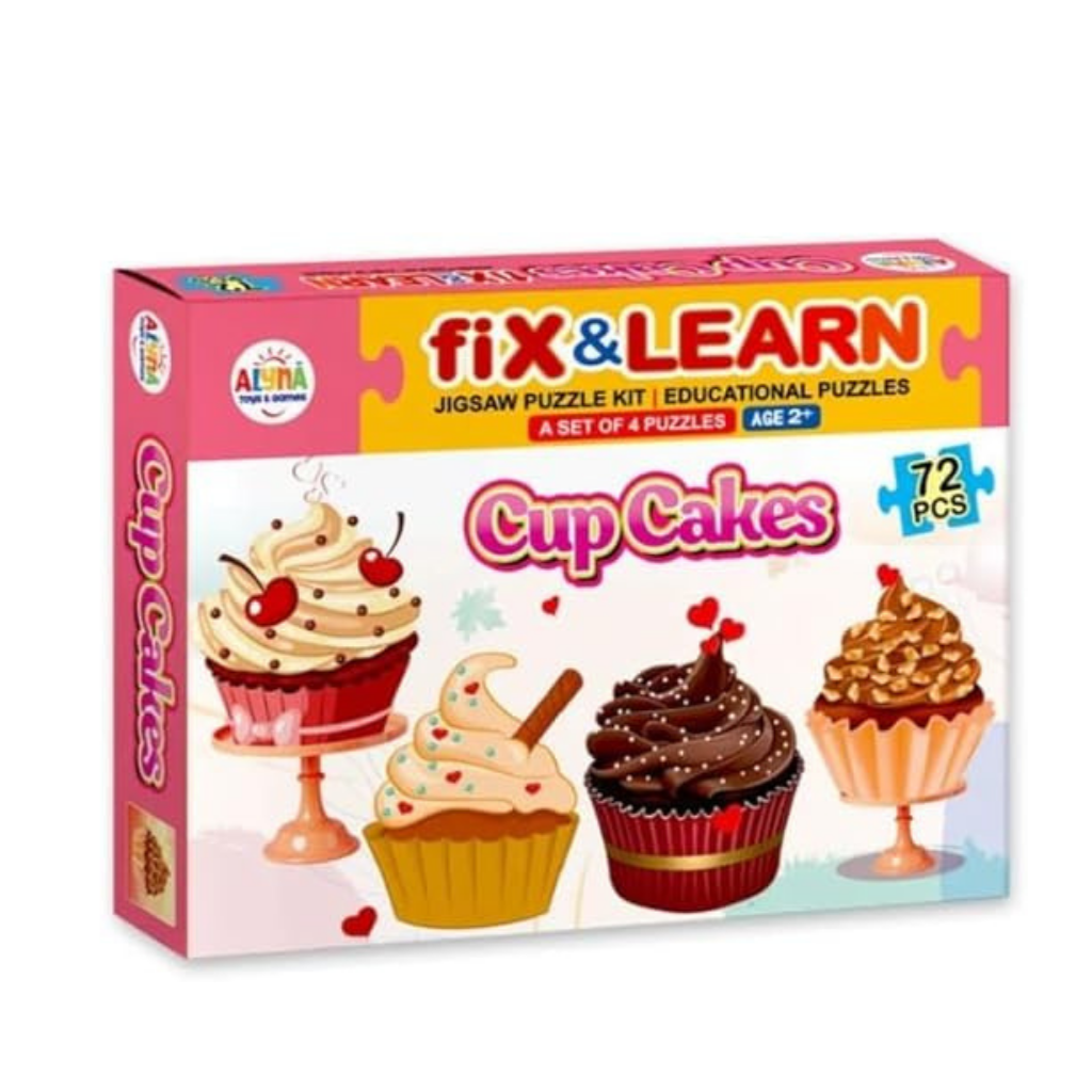 Alyna-Fix N Learn Cup Cakes Jigsaw Puzzle Multicolor Set of 4 - 72 Pieces