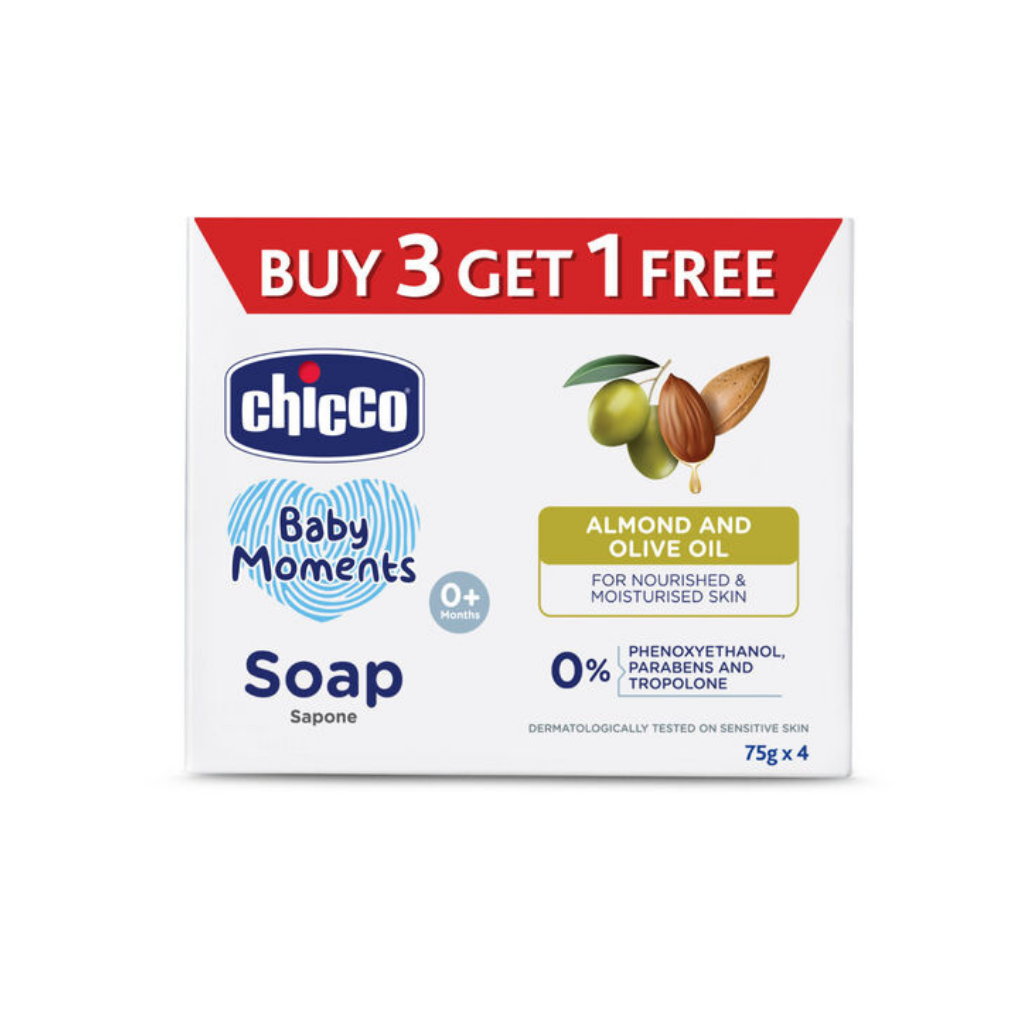 Chicco Baby Moments Almonds and Olive Oil Soap - 125 gm Each (Pack of 4)