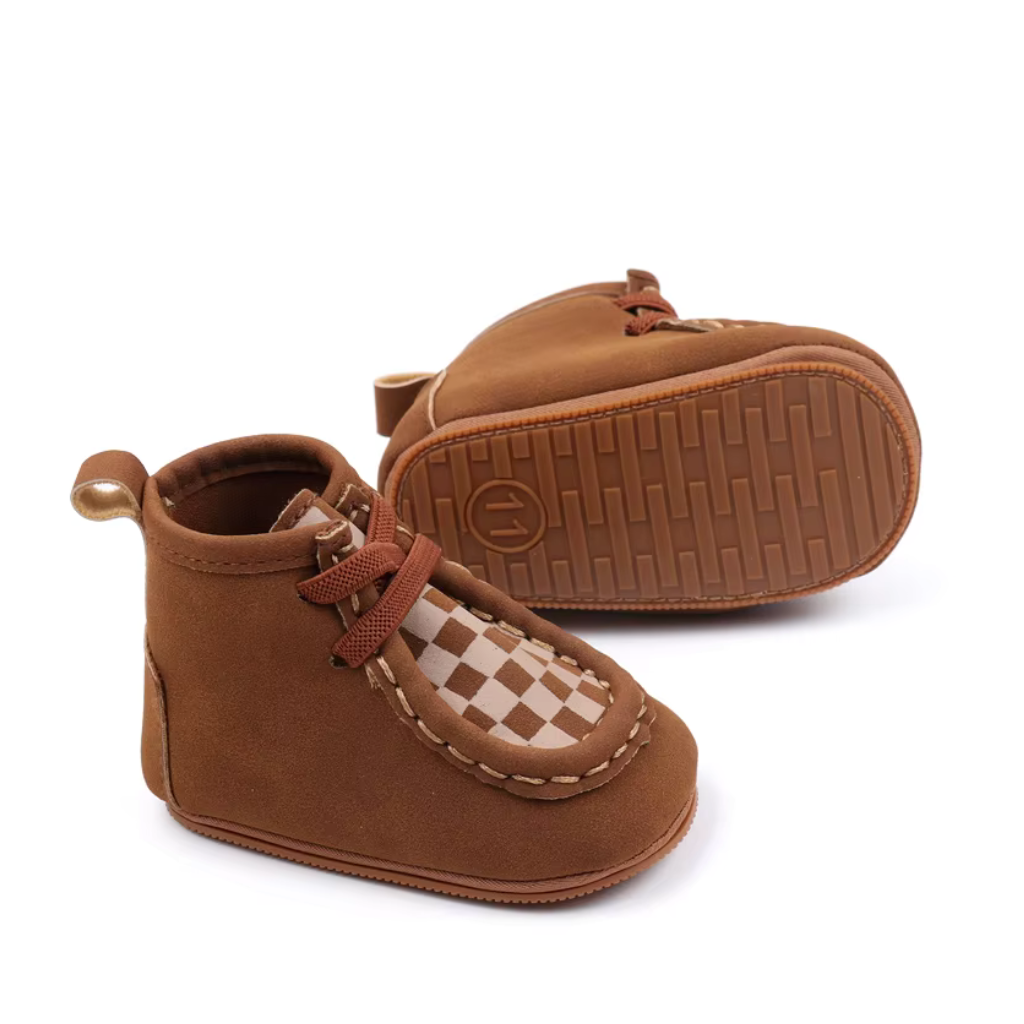 Fashion Trend Baby Casual Shoes Suede Plaid High Top Baby Prewalker Shoes