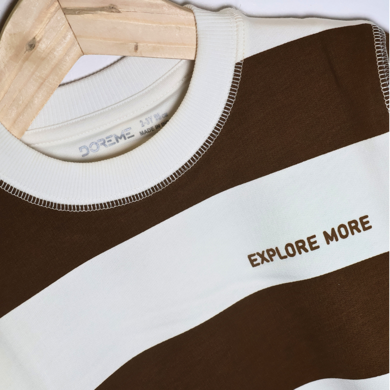 Doreme - Terry Knit Full Sleeves Sweatshirt with Stripes & Text Print