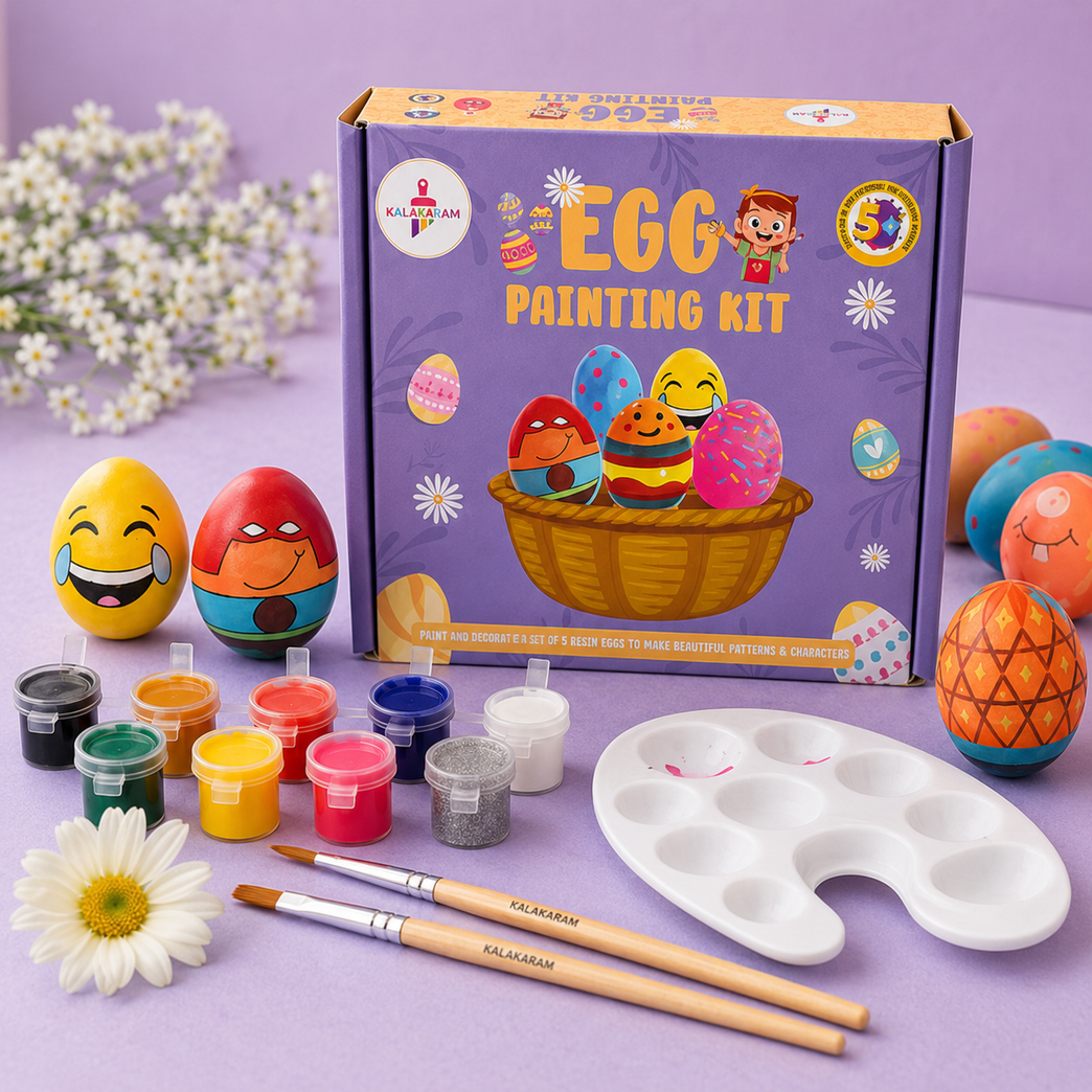 Kalakaram DIY Egg Painting Kit | 5 Wooden Eggs for Painting | Painting & Coloring Activity Kit