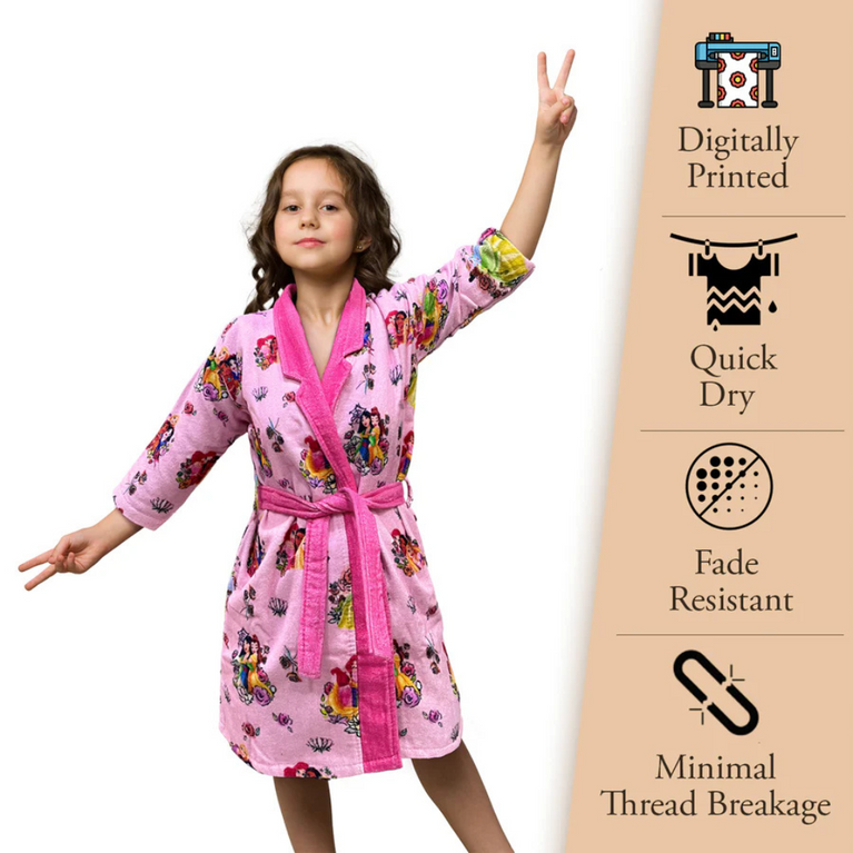 SASSOON Disney Princess Printed Cotton Bathrobe for Kids