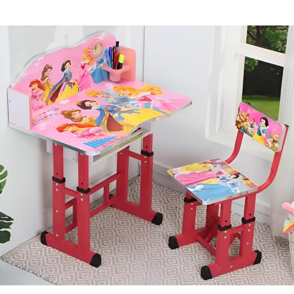 Wolf-Patented Multi-Functional Kids Study Table Chair Set with Adjustable Height-( BARBIE ) )