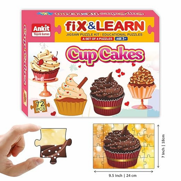 Alyna-Fix N Learn Cup Cakes Jigsaw Puzzle Multicolor Set of 4 - 72 Pieces