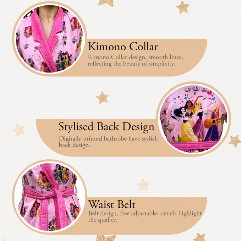 SASSOON Disney Princess Printed Cotton Bathrobe for Kids