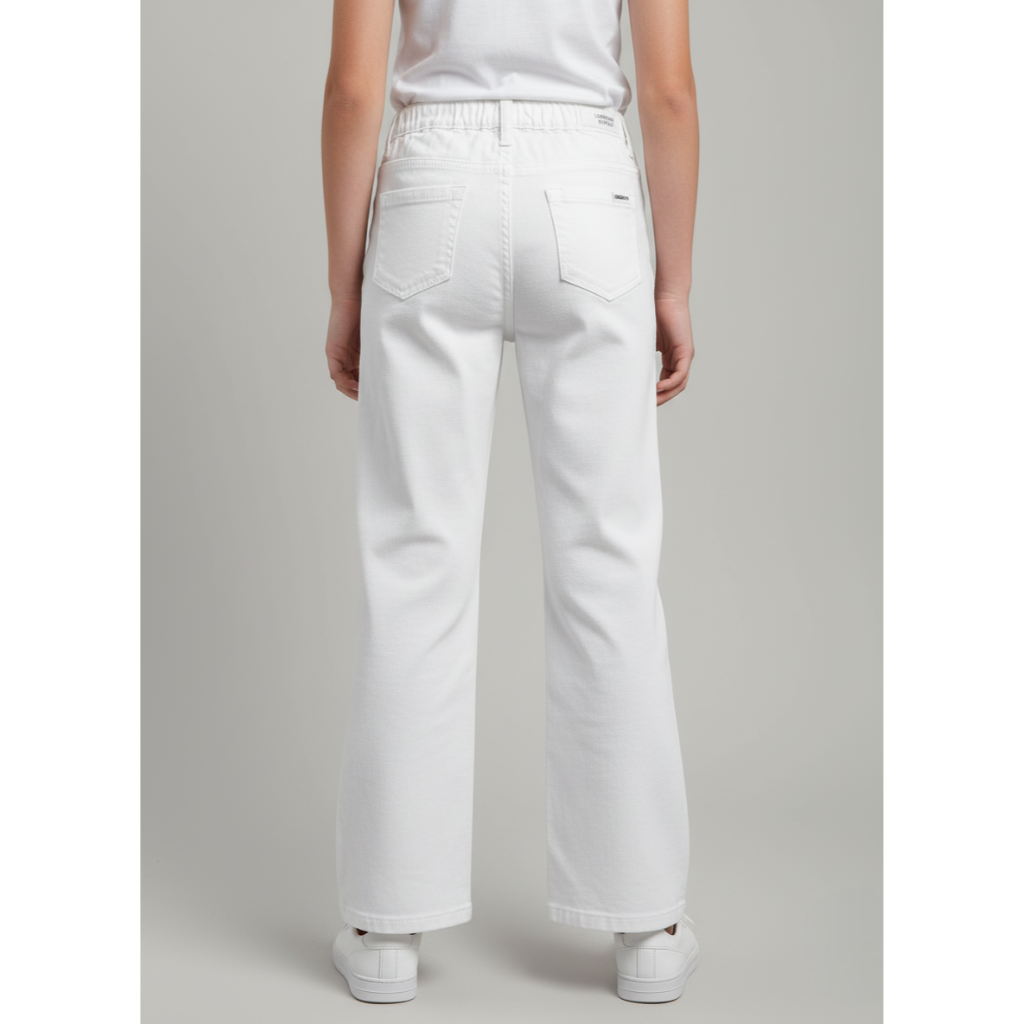 London Street Trendy White Polka Dot Woven Full Length washed Denim Jeans - White