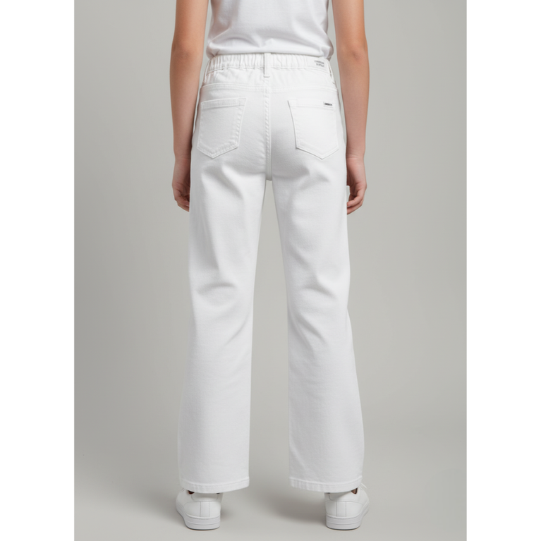 London Street Trendy White Polka Dot Woven Full Length washed Denim Jeans - White