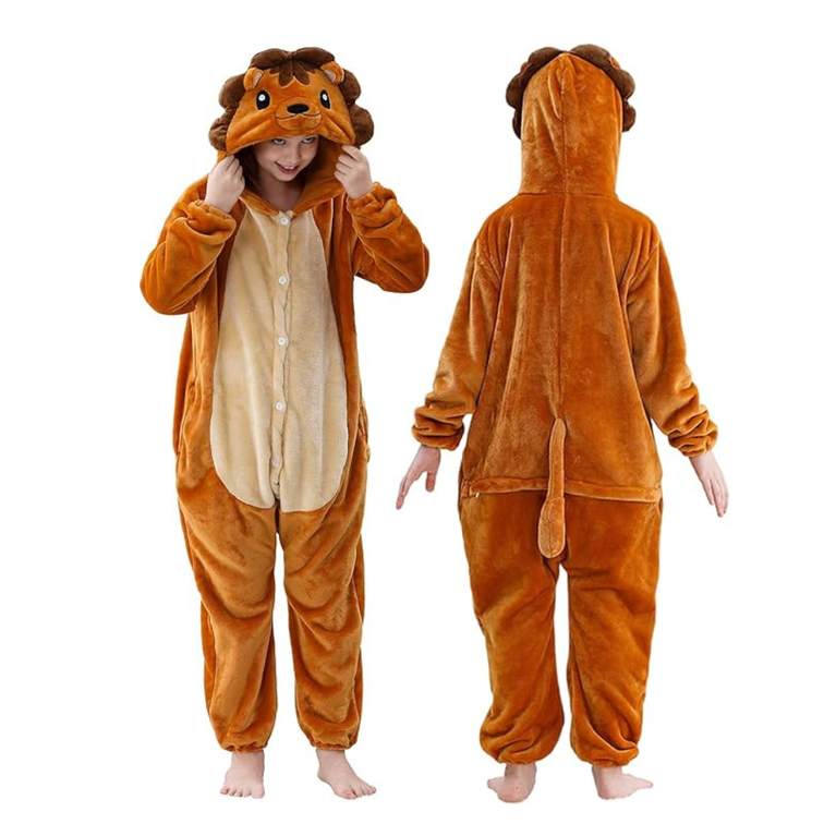 Michley- Unisex Baby Winter Hooded Romper Flannel Lion Style Stitch Animal Long Sleeves Zip Cosplay Dress