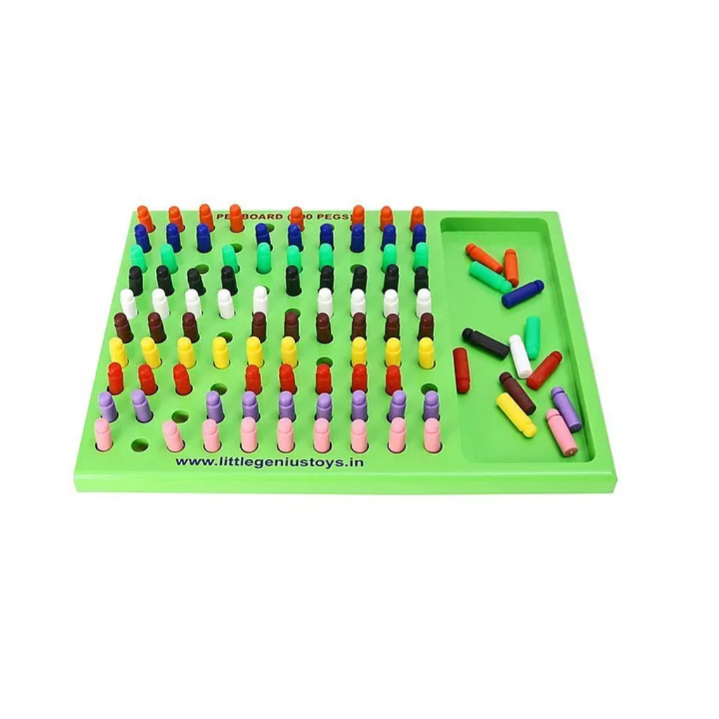 Little Genius- Wooden Peg Board Educational Toy, Indoor Game for Children, 100 Pegs