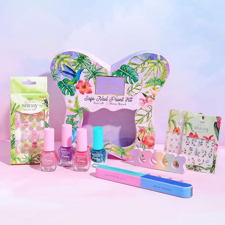 Whimsy - Safe Non-Toxic Water Based Peel Off Nail paint set & Nail Art Kit for Girls