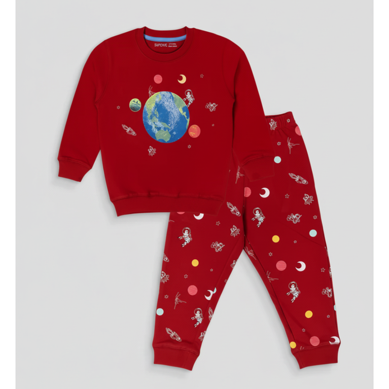 Doreme- Terry Knit Full Sleeves Winter Wear Co-Ord Set With Galaxy Print