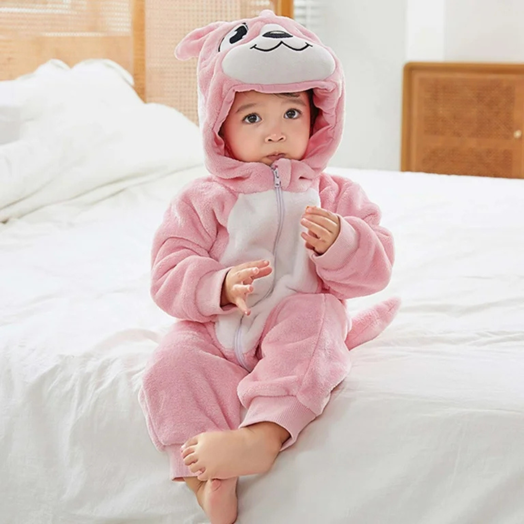 Michley- Unisex Baby Winter Hooded Romper Flannel Bunny Style Stitch Animal Long Sleeves Zip Cosplay Dress