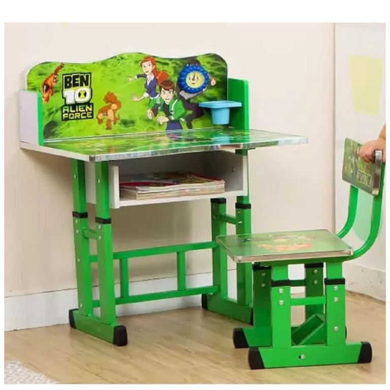 Wolf-Patented Multi-Functional Kids Study Table Chair Set with Adjustable Height-(BEN 10)