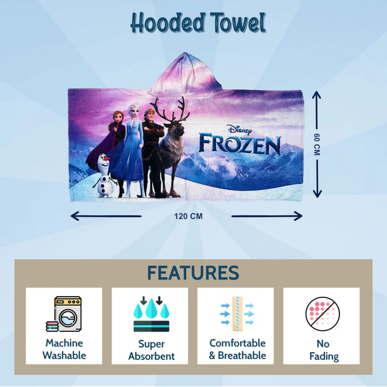 SASSOON Disney Frozen Kids Hooded Towel in 400 GSM