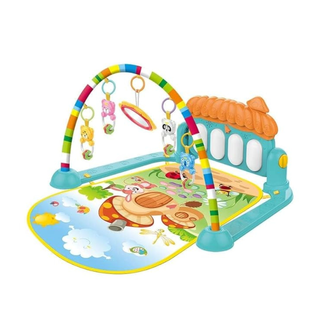 Urban-Musical Keyboard Mat Piano | Baby Gym & Fitness Rack with Hanging Rattles | Lights & Musical Keyboard | Gift for Babies & Kids | Nature Design