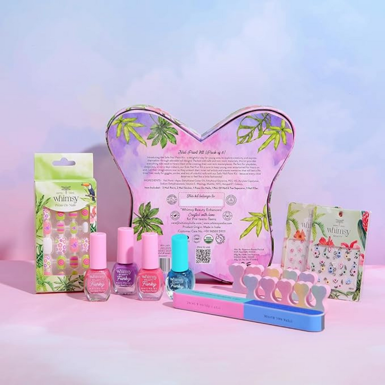 Whimsy - Safe Non-Toxic Water Based Peel Off Nail paint set & Nail Art Kit for Girls