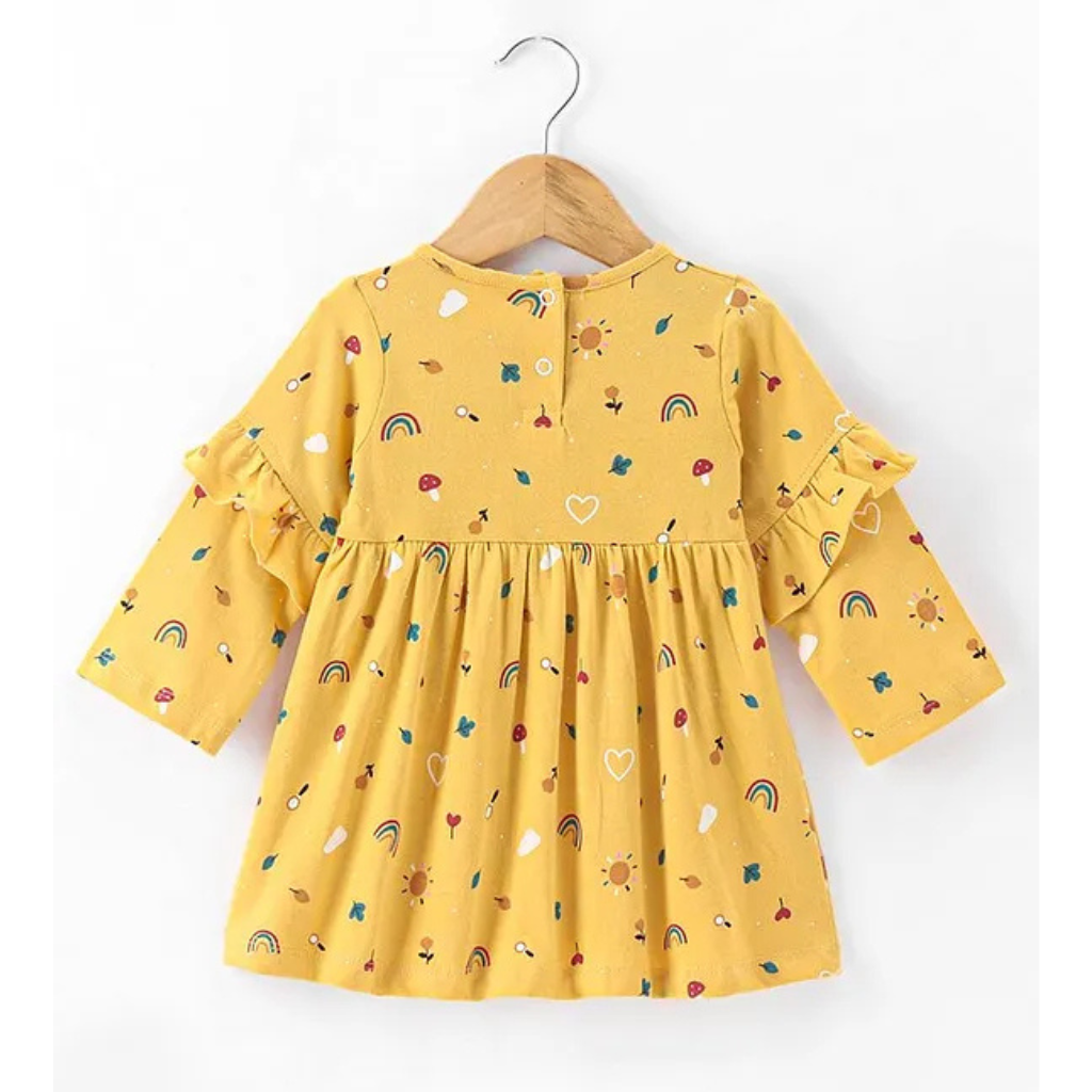 Zero Sinker Knit Full Sleeves Printed Frock With Frill Detailing