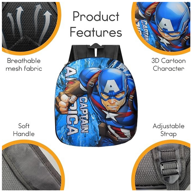 Ninos Kindergarten/preschool Captain America canvas hardtop Kids School/Picnic Bag for Boys and Girls