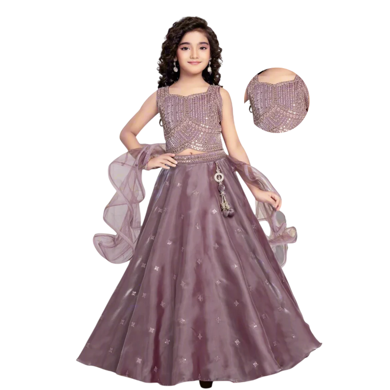 Rasi Girls Partywear Embroidered Lehenga Choli with Dupatta – Mauve
