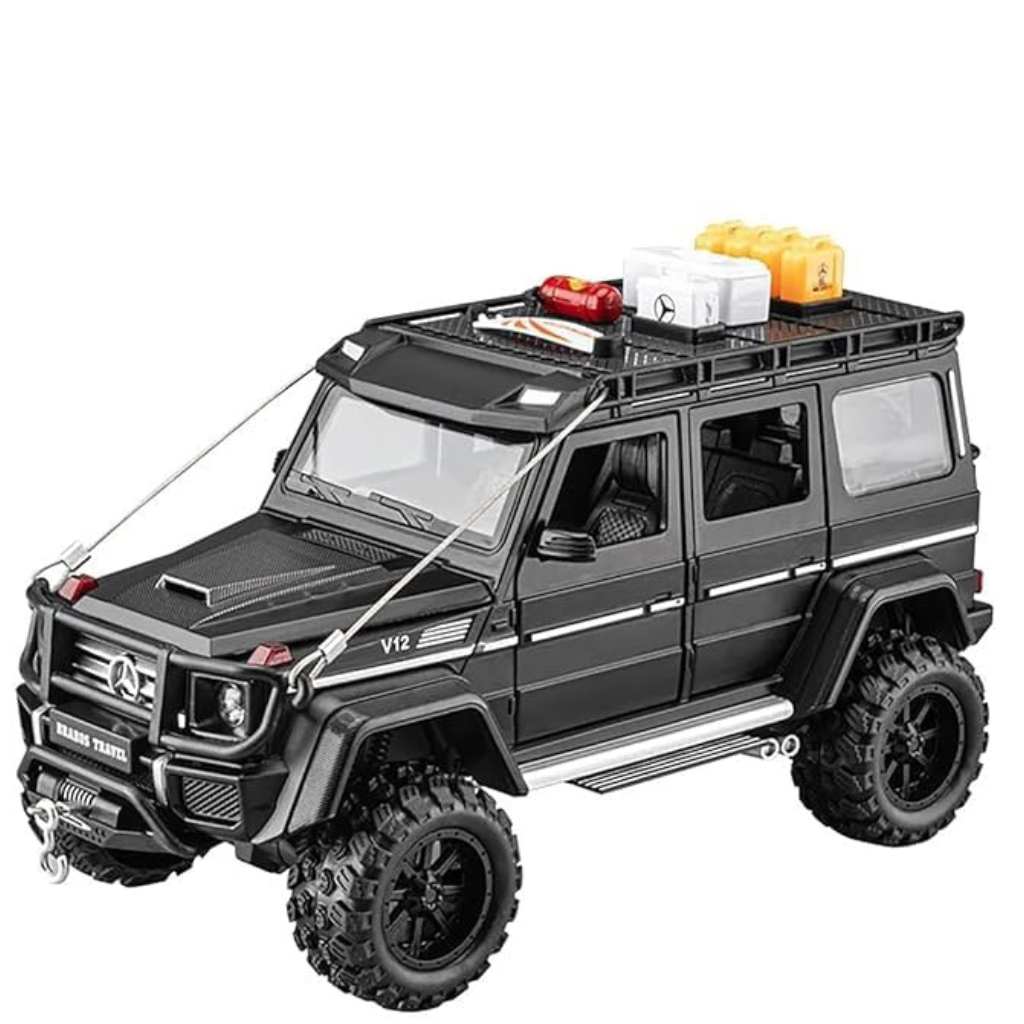 Nino's Mercedes-Benz Brabus 4x4 Diecast Car, 1:24 Scale, Pull Back with Lights & Sound (Blue & Black)