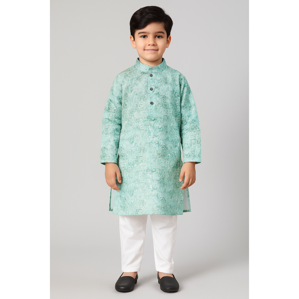 Colors Junior- Mandarin Collar Beautiful Texture Printed Full Sleeves Regular Kurta Pajama Set