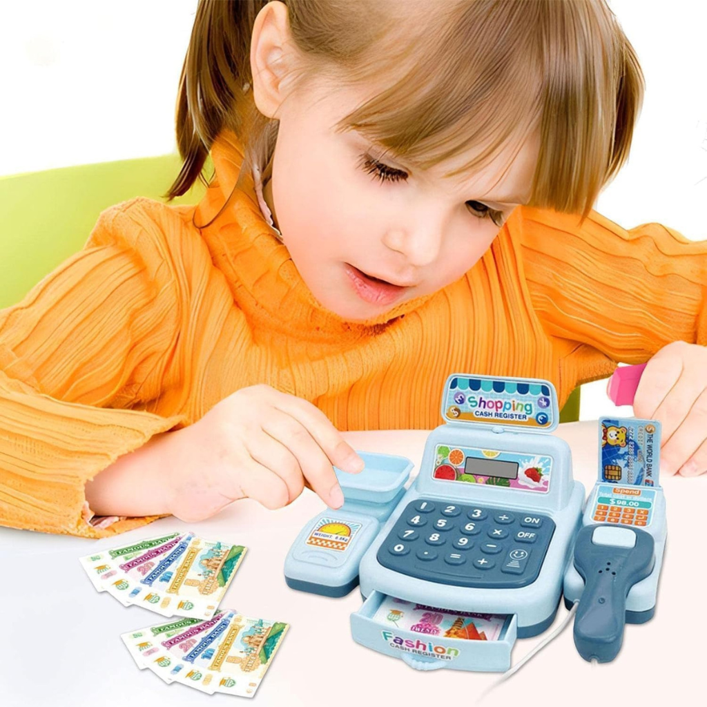Kids Cash Register Toy Set Pretend Play Shopping Game with Scanner & Accessories