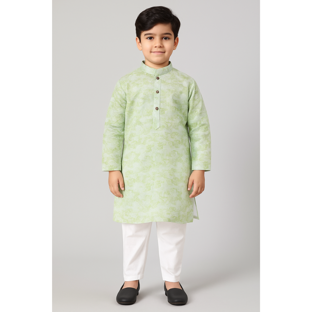 Colors Junior- Mandarin Collar Beautiful Texture Printed Full Sleeves Regular Kurta Pajama Set