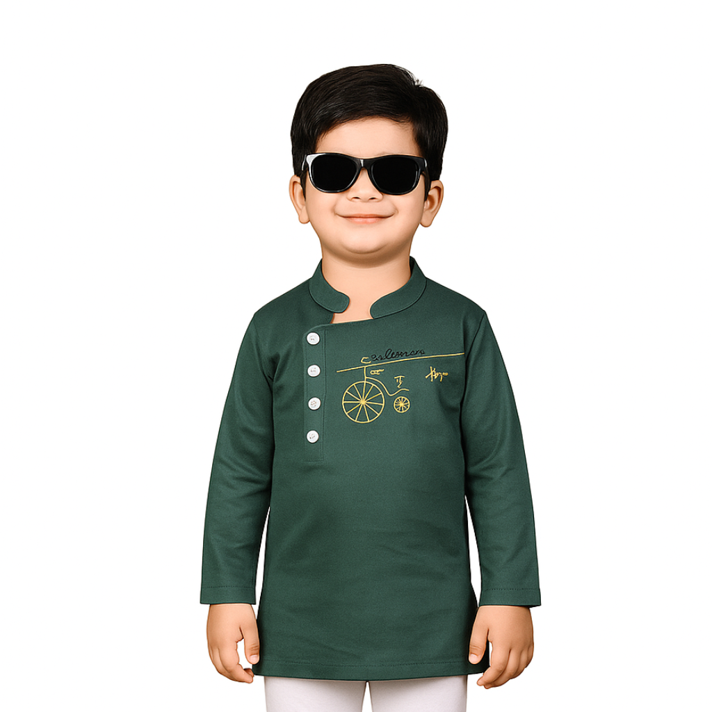 Ninos Boys Cotton Full Sleeves Festive Multidesign Party Kurta Pyjama Set- Olive