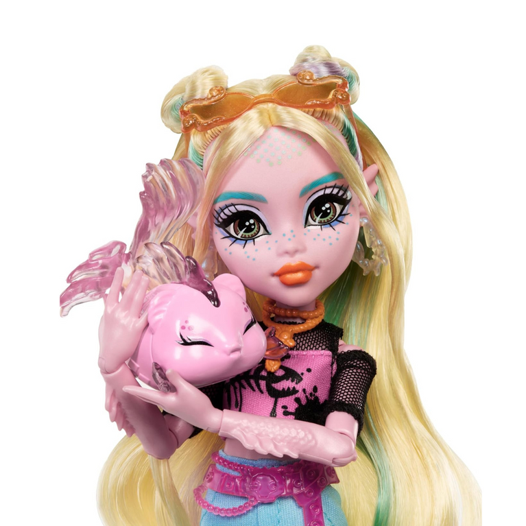 Monster High Lagoona Blue Doll in Mesh Tee and Cargo Pants, Includes Pet Fish Neptuna and Accessories Like a Backpack, Snack and Notebook