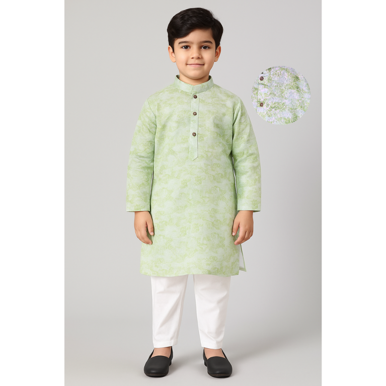Colors Junior- Mandarin Collar Beautiful Texture Printed Full Sleeves Regular Kurta Pajama Set