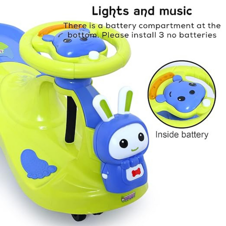 Funride Bunny Swing Car Rider with Steering Music and Lights for Boys and Girls