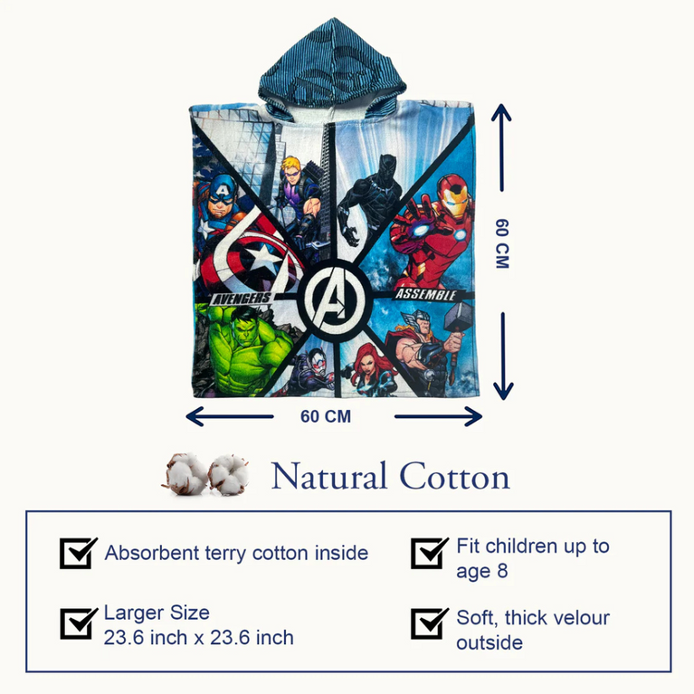 SASSOON Avengers Kids Hooded Poncho in 400 GSM